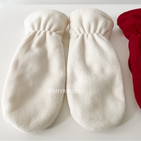 JACOB 2 Pairs Polar Fleece Lined Mittens, Red and Off-White - Picture 9 of 12
